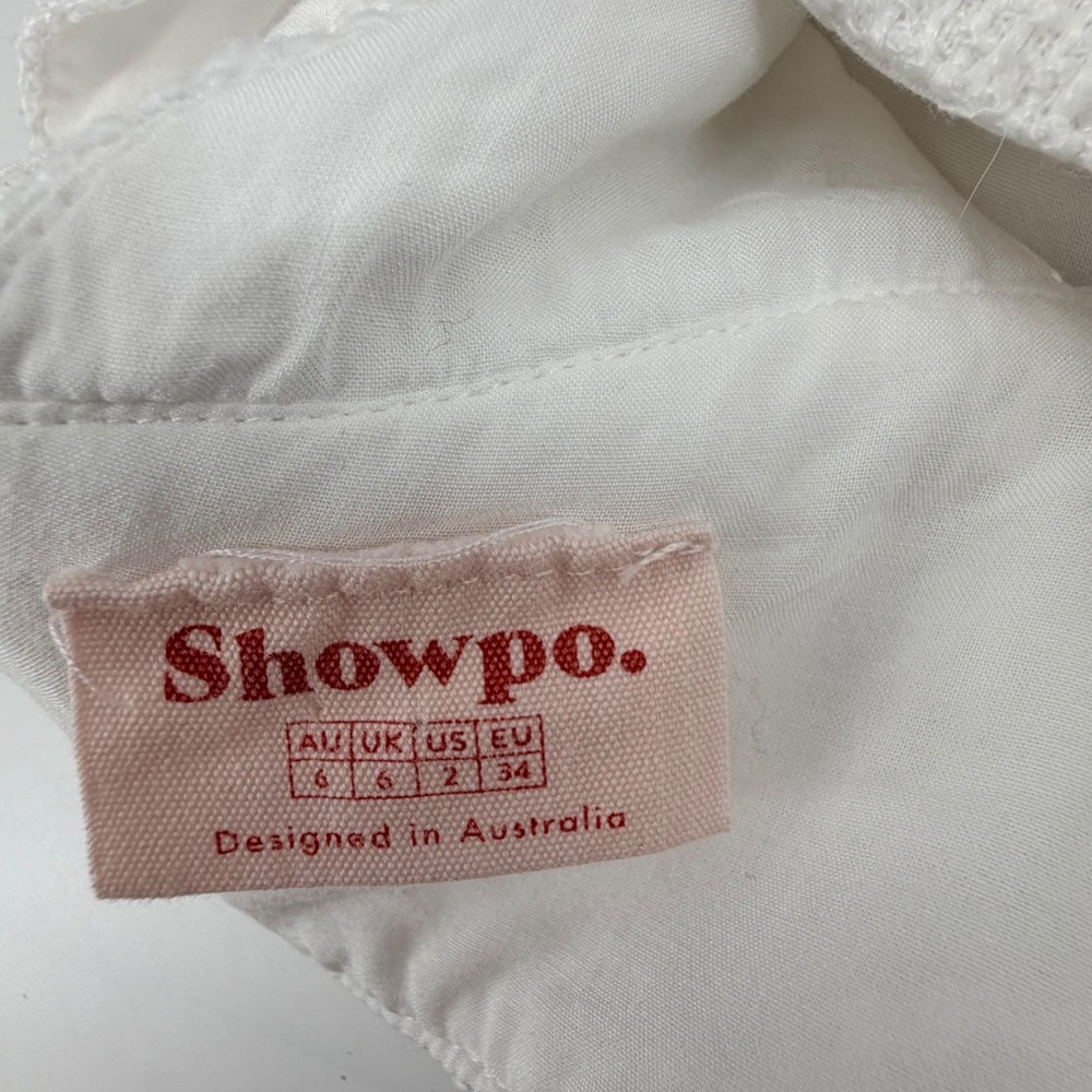 Showpo Crop Top V-Neck Size 2 White Textured Tweed Hook Back Womens - Picture 3 of 5